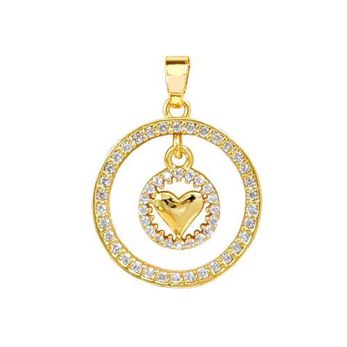 Cubic Zirconia Micro Pave Brass Pendant, Round, real gold plated, DIY & micro pave cubic zirconia & hollow 