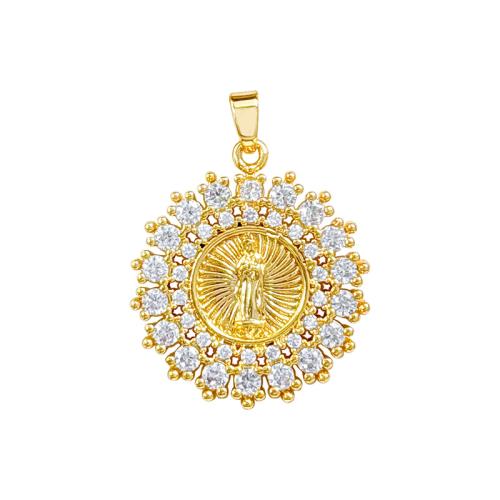 Cubic Zirconia Micro Pave Brass Pendant, real gold plated, DIY & micro pave cubic zirconia & hollow 