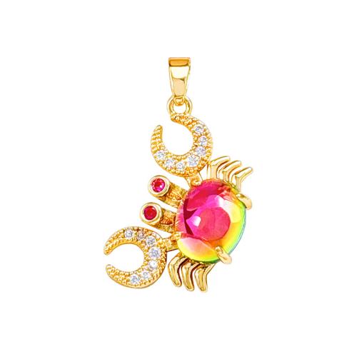 Cubic Zirconia Micro Pave Brass Pendant, with Resin, Crab, real gold plated, DIY & micro pave cubic zirconia 