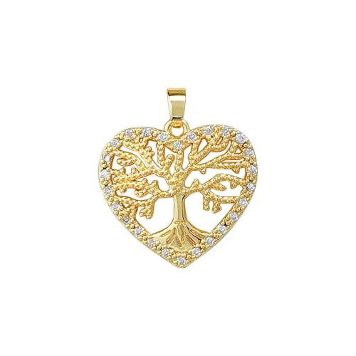 Cubic Zirconia Micro Pave Brass Pendant, Heart, real gold plated, DIY & micro pave cubic zirconia & hollow 