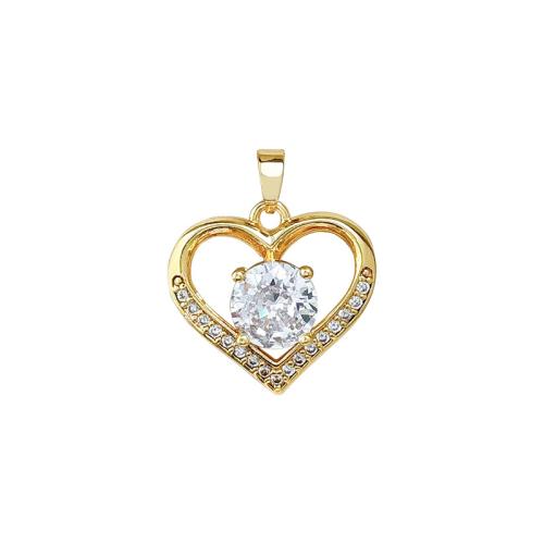 Cubic Zirconia Micro Pave Brass Pendant, Heart, real gold plated, DIY & micro pave cubic zirconia & hollow 