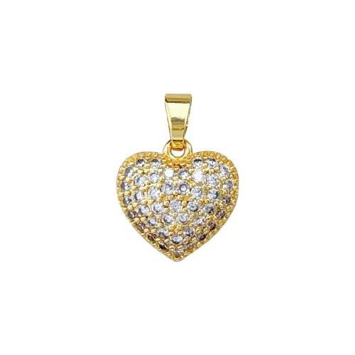 Cubic Zirconia Micro Pave Brass Pendant, with Plastic Pearl, Heart, real gold plated, DIY & micro pave cubic zirconia & hollow 