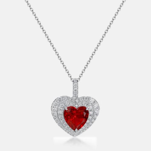 Collier de bijoux en argent , Argent sterling 925, coeur, Plaqué de platine, différents matériaux pour le choix & pour femme & avec strass Vendu par PC