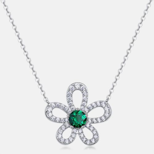 Argent sterling 925 collier, avec 2inch chaînes de rallonge, fleur, Plaqué de platine, Chaîne transversale & différents matériaux pour le choix & pour femme & avec strass Environ 15.7 pouce, Vendu par PC