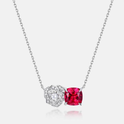 Argent sterling 925 collier, avec 2inch chaînes de rallonge, Rose, Plaqué de platine, Chaîne transversale & pour femme & avec strass Environ 15.7 pouce, Vendu par PC