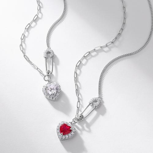 Argent sterling 925 collier, avec 2inch chaînes de rallonge, coeur, Plaqué de platine, Chaîne transversale & différents matériaux pour le choix & pour femme & avec strass Environ 15.7 pouce, Vendu par PC