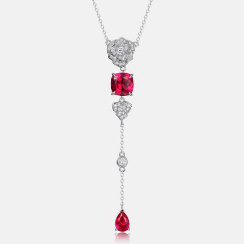 Argent sterling 925 collier, Rose, Plaqué de platine, Chaîne transversale & normes différentes pour le choix & pour femme & avec strass Environ 17.7 pouce, Vendu par PC
