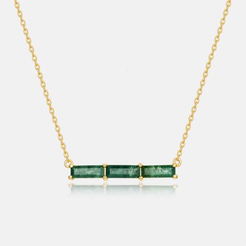 Argent sterling 925 collier, avec agate mousse, avec 2inch chaînes de rallonge, rectangle, Placage de couleur d'or, Chaîne transversale & pour femme Environ 15.7 pouce, Vendu par PC