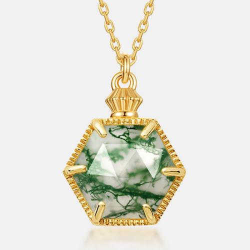 Collier de bijoux en argent , Argent sterling 925, avec agate mousse, hexagone, Placage de couleur d'or, styles différents pour le choix Vendu par PC