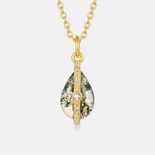 Collier de bijoux en argent , Argent sterling 925, avec agate mousse, Placage de couleur d'or, styles différents pour le choix & pour femme & avec strass Vendu par PC