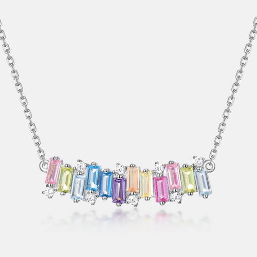 Argent sterling 925 collier, avec 2inch chaînes de rallonge, Motif géométrique, Plaqué de platine, Chaîne transversale & pavé de micro zircon & pour femme Environ 15.7 pouce, Vendu par PC