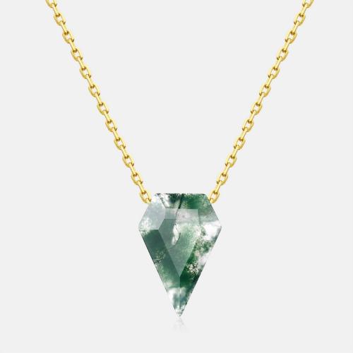 Argent sterling 925 collier, avec agate mousse, avec 2inch chaînes de rallonge, Motif géométrique, Placage de couleur d'or, Chaîne transversale & pour femme Environ 15.7 pouce, Vendu par PC
