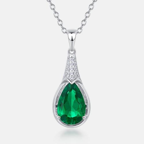 Émeraude collier, avec 2inch chaînes de rallonge, larme, Plaqué de platine, Chaîne transversale & pour femme & avec strass, plus de couleurs à choisir Environ 15.7 pouce, Vendu par PC