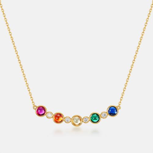 Argent sterling 925 collier, avec 2inch chaînes de rallonge, Rond, Placage de couleur d'or, Chaîne transversale & pavé de micro zircon & pour femme Environ 15.7 pouce, Vendu par PC