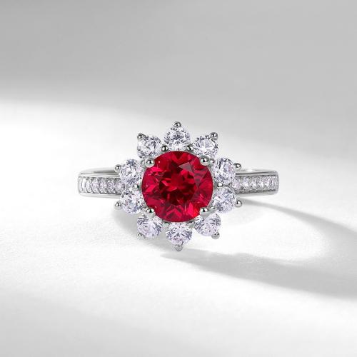 925 Sterling Silver Cuff Finger Ring, Flower, platinum plated, micro pave cubic zirconia & for woman, US Ring 