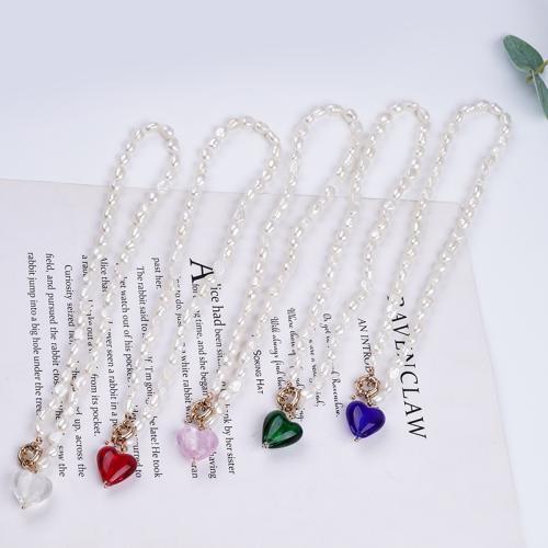 Collar de Perlas Natural de Freshwater, Perlas cultivadas de agua dulce, con Cristal de murano, Corazón, para mujer, más colores para la opción, longitud:43 cm, Vendido por UD[