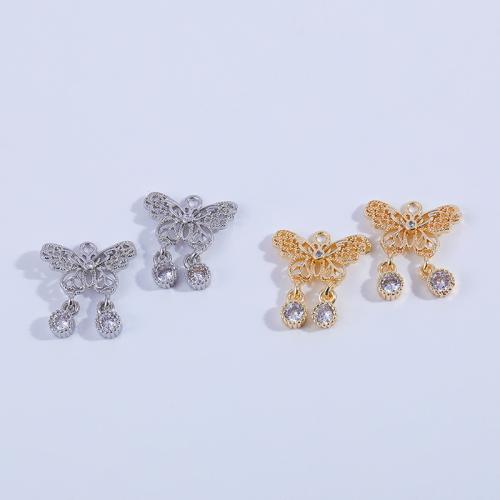 Cubic Zirconia Micro Pave Brass Pendant, Butterfly, plated, DIY & micro pave cubic zirconia 