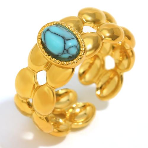 Anillos de Acero Inoxidable, acero inoxidable 304, con Turquesa sintético, 18K chapado en oro, Joyería & para mujer & hueco, Vendido por UD