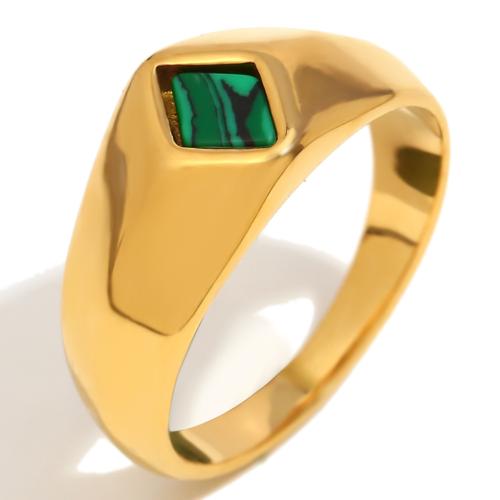 Anillos de Acero Inoxidable, acero inoxidable 304, con Sintético + Malaquita, 18K chapado en oro, Joyería & diverso tamaño para la opción & para mujer, Vendido por UD