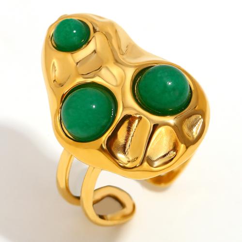 Anillos de Acero Inoxidable, acero inoxidable 304, con Piedra preciosa sintética, 18K chapado en oro, Joyería & para mujer & hueco, Vendido por UD