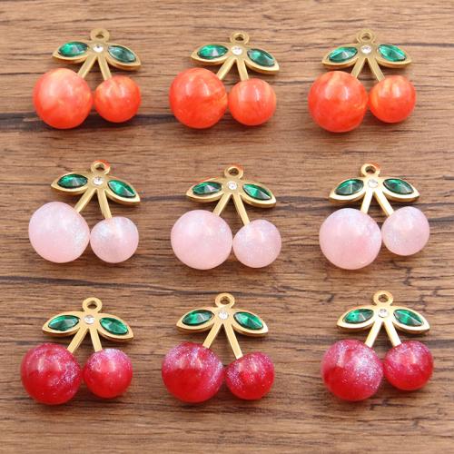 Imitation de fruits Pendentif Résine, Acier inoxydable 304, avec cristal & résine, cerise, Placage, DIY, plus de couleurs à choisir, Vendu par PC