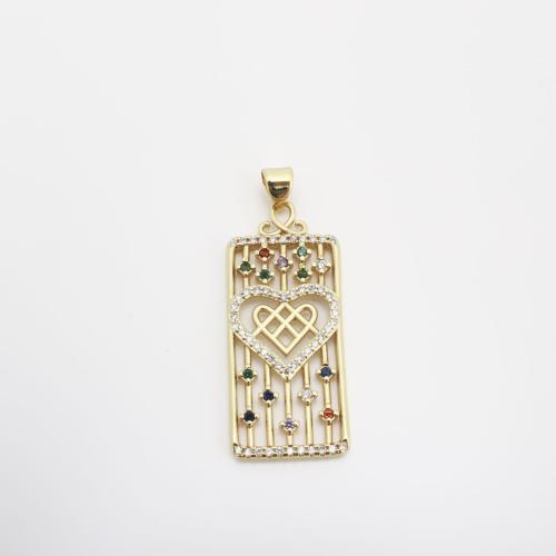 Cubic Zirconia Micro Pave Brass Pendant, Rectangle, DIY & micro pave cubic zirconia & hollow, golden 
