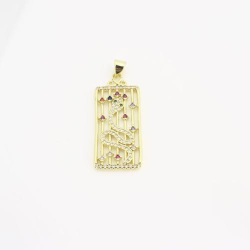 Cubic Zirconia Micro Pave Brass Pendant, Rectangle, DIY & micro pave cubic zirconia & hollow, golden 