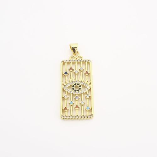 Cubic Zirconia Micro Pave Brass Pendant, Rectangle, DIY & micro pave cubic zirconia & hollow, golden 