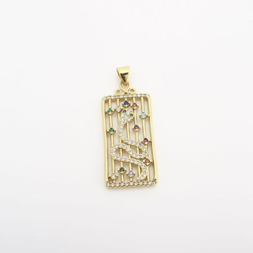 Cubic Zirconia Micro Pave Brass Pendant, Rectangle, DIY & micro pave cubic zirconia & hollow, golden 