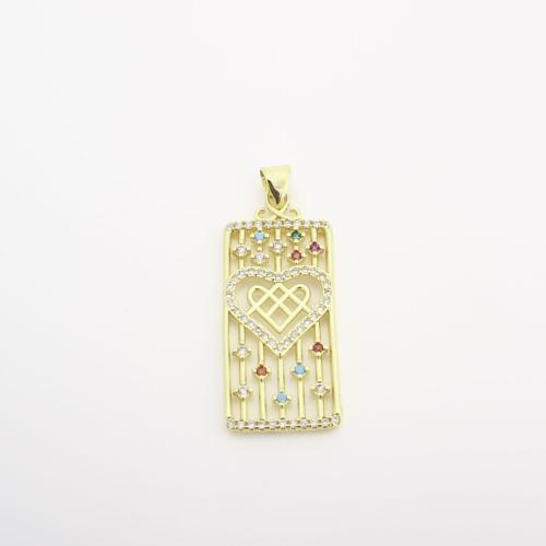 Cubic Zirconia Micro Pave Brass Pendant, Rectangle, DIY & micro pave cubic zirconia & hollow, golden 