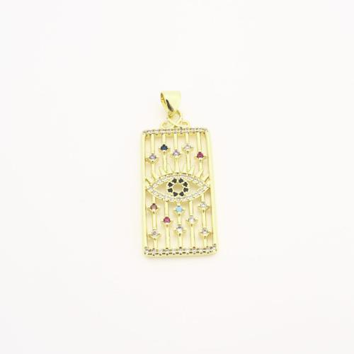 Cubic Zirconia Micro Pave Brass Pendant, Rectangle, DIY & micro pave cubic zirconia & hollow, golden 
