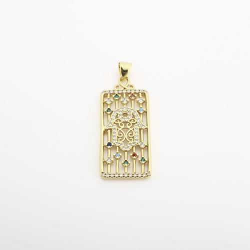 Cubic Zirconia Micro Pave Brass Pendant, Rectangle, DIY & micro pave cubic zirconia & hollow, golden 