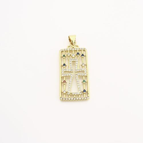 Cubic Zirconia Micro Pave Brass Pendant, Rectangle, DIY & micro pave cubic zirconia & hollow, golden 