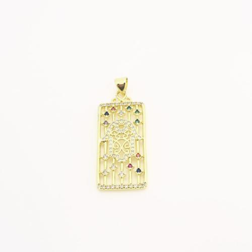 Cubic Zirconia Micro Pave Brass Pendant, Rectangle, DIY & micro pave cubic zirconia & hollow, golden 