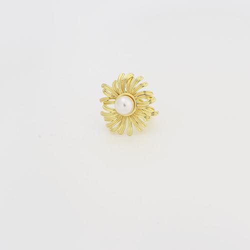 Messing Fingerring, mit Kunststoff, Blume, Modeschmuck & für Frau, goldfarben, 23x23x2mm, verkauft von PC