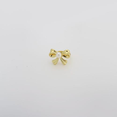 Messing Fingerring, mit Kunststoff, Schleife, Modeschmuck & für Frau, goldfarben, 14x19x3mm, verkauft von PC