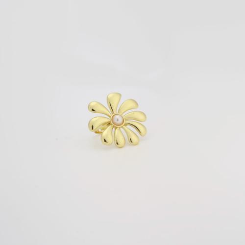 Messing Fingerring, mit Kunststoff, Blume, Modeschmuck & für Frau, goldfarben, 28x30x1mm, verkauft von PC