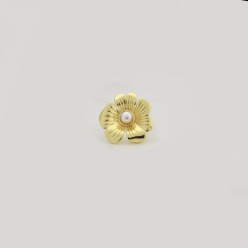Messing Fingerring, mit Kunststoff, Blume, Modeschmuck & für Frau, goldfarben, 23x23x1mm, verkauft von PC