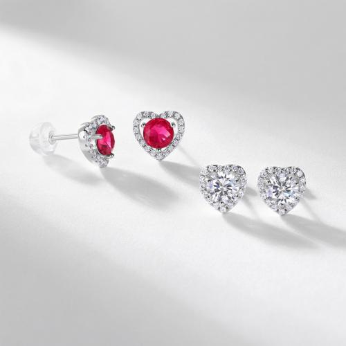 Argent sterling 925 boucle d oreille dormeuse, coeur, Plaqué de platine, différents matériaux pour le choix & pavé de micro zircon & pour femme Vendu par paire