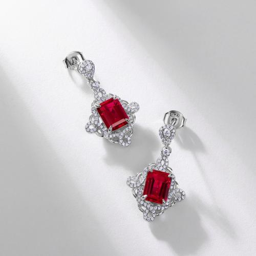 Argent sterling 925 Boucle d'oreille goutte, avec Gemme synthétique, Motif géométrique, Plaqué de platine, pavé de micro zircon & pour femme Vendu par paire