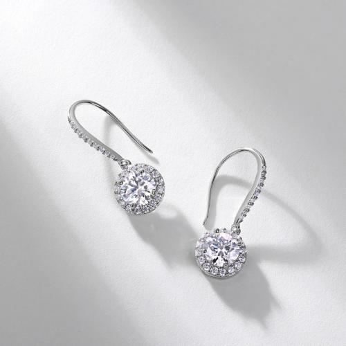 Argent sterling 925 Boucle d'oreille goutte, Rond, Plaqué de platine, différents matériaux pour le choix & pavé de micro zircon & pour femme Vendu par paire