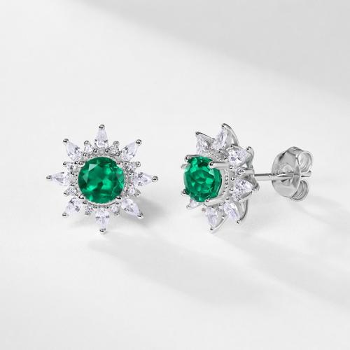 Argent sterling 925 boucle d oreille dormeuse, fleur, Plaqué de platine, différents matériaux pour le choix & pavé de micro zircon & pour femme, 12mm, Vendu par paire