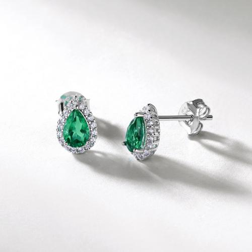 Argent sterling 925 boucle d oreille dormeuse, larme, Plaqué de platine, différents matériaux pour le choix & pavé de micro zircon & pour femme Vendu par paire