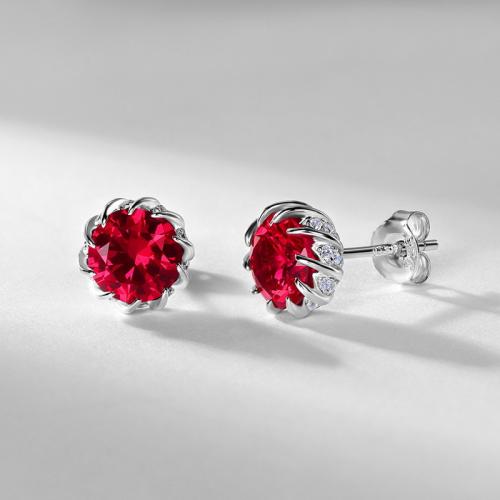 925 Sterling Silver Stud Earring, Flower, platinum plated & micro pave cubic zirconia & for woman, 8.8mm 