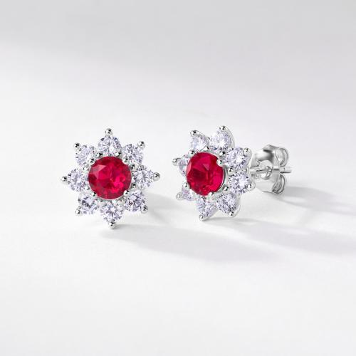 925 Sterling Silver Stud Earring, Flower, platinum plated & micro pave cubic zirconia & for woman, 11mm 