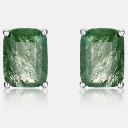 Argent sterling 925 boucle d oreille dormeuse, avec agate mousse, Motif géométrique, Plaqué de platine, bijoux de mode & pour femme Vendu par paire