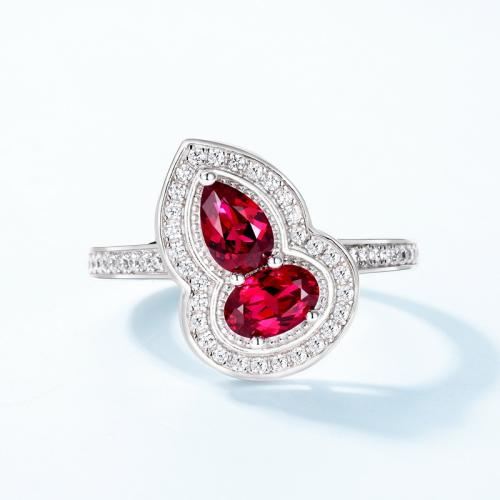 925 Sterling Silver Finger Ring, with Synthetic Gemstone, Calabash, platinum plated & micro pave cubic zirconia & for woman, US Ring 