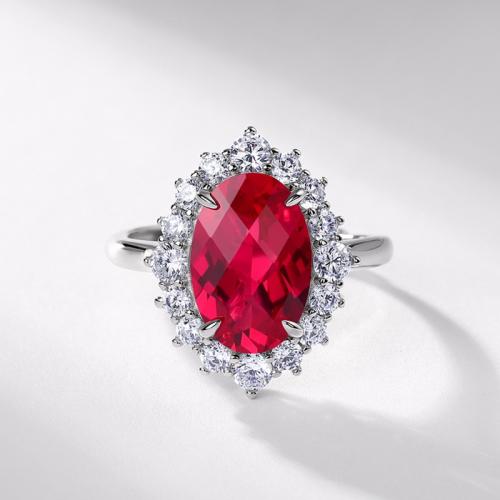 925 Sterling Silver Cuff Finger Ring, Oval, platinum plated & micro pave cubic zirconia & for woman, US Ring 