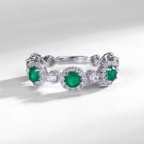 925 Sterling Silver Finger Ring, with Synthetic Gemstone, platinum plated & micro pave cubic zirconia & for woman, US Ring 