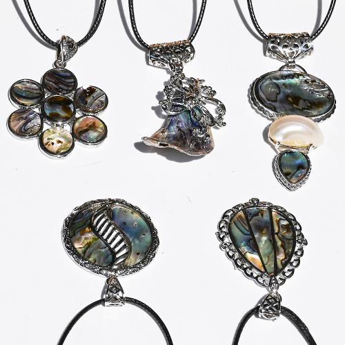 Abalone Shell Pendants, with Shell & Zinc Alloy & DIY 